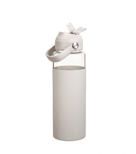 Glass water bottle with handle and silicone straw